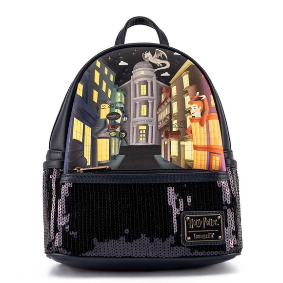 Loungefly Harry Potter Diagon Alley Sequin Mini Backpack and Wallet - Picture 7 of 12